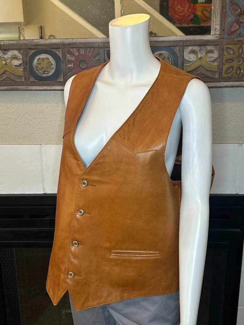 Vtg Remy Leather Fashions Men's Brown soft smooth Vest Size 46 Made in USA